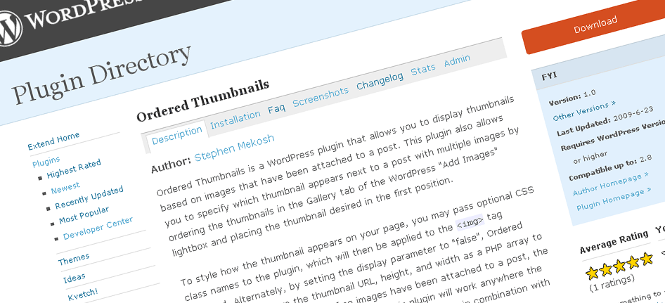 Ordered Thumbnails Page on WordPress.org